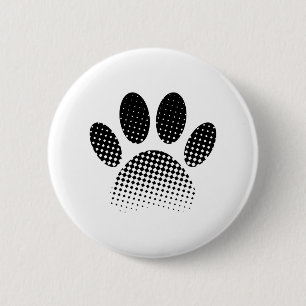 Check Pattern Halftone Dog Paw Print 6 Cm Round Badge