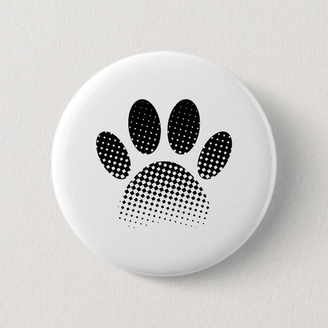 Check Pattern Halftone Dog Paw Print 6 Cm Round Badge (Front)