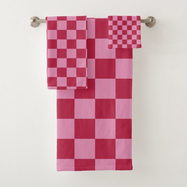Check Pattern Magenta And Pink Bath Towel Set (Insitu)