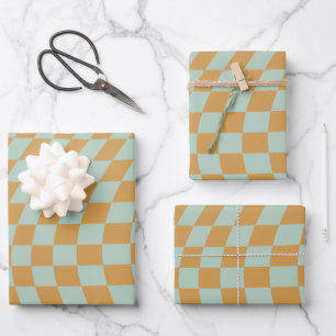 Check Pattern Mint Wavy Chequerboard Chequered Wrapping Paper Sheet