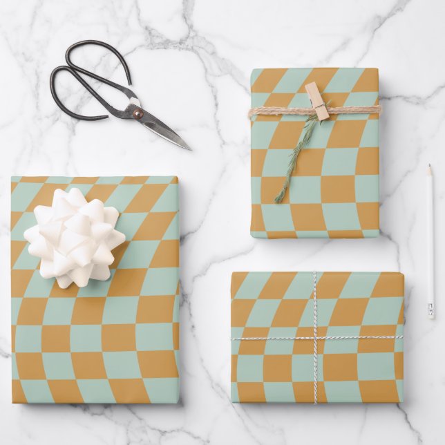 Check Pattern Mint Wavy Chequerboard Chequered Wrapping Paper Sheet (Front)