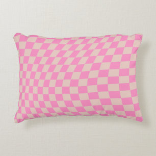 Check Pattern Peach And Pink Preppy Chequerboard Decorative Cushion