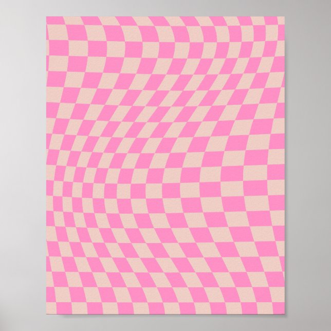 Check Pattern Peach And Pink Preppy Chequerboard Poster (Front)