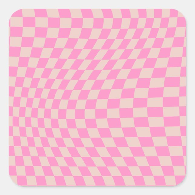 Check Pattern Peach And Pink Preppy Chequerboard Square Sticker (Front)