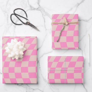 Check Pattern Peach And Pink Preppy Chequerboard Wrapping Paper Sheet