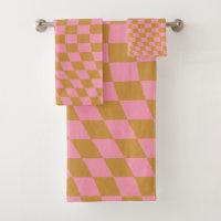 Check Pink Mustard Chequered Pattern Chequerboard