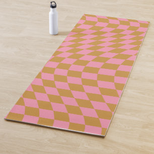 Check Pink Mustard Chequered Pattern Chequerboard Yoga Mat