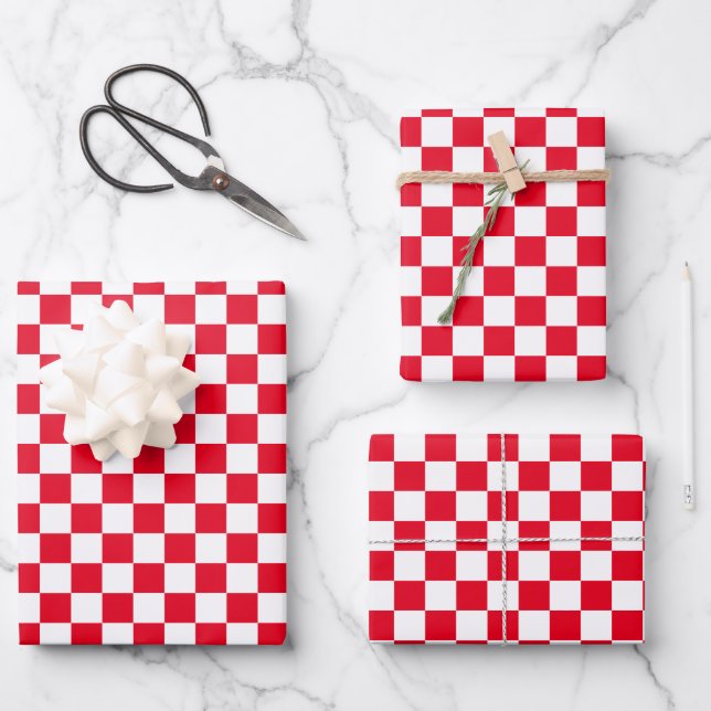 Check Red White Chequered Wrapping Paper Sheet (Front)