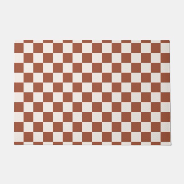 Check Rust Chequered Terracotta Chequerboard Doormat (Front)