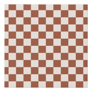 Check Rust Chequered Terracotta Chequerboard Faux Canvas Print