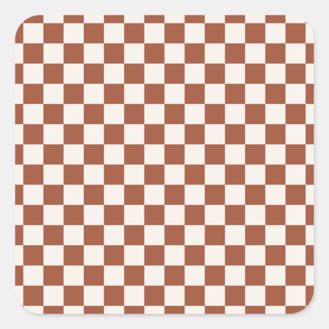 Check Rust Chequered Terracotta Chequerboard Square Sticker (Front)