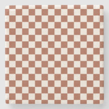 Check Rust Chequered Terracotta Chequerboard Stone Coaster
