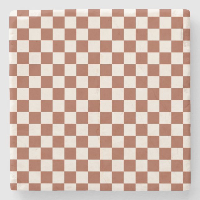 Check Rust Chequered Terracotta Chequerboard Stone Coaster (Front)