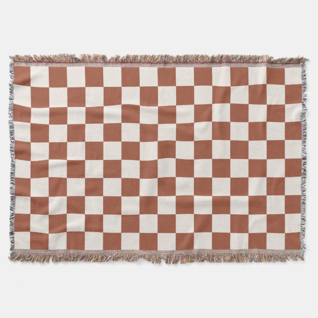 Check Rust Chequered Terracotta Chequerboard Throw Blanket (Front)
