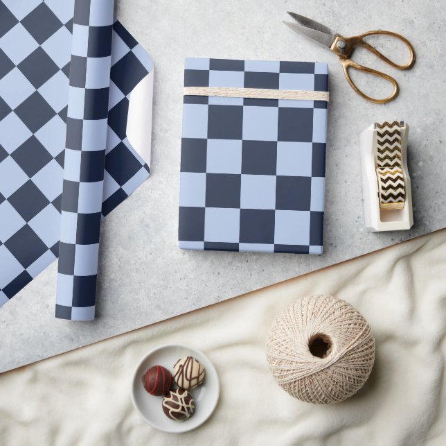 Check Soft Blue & Dark Blue Wrapping Paper Roll (Crafts)