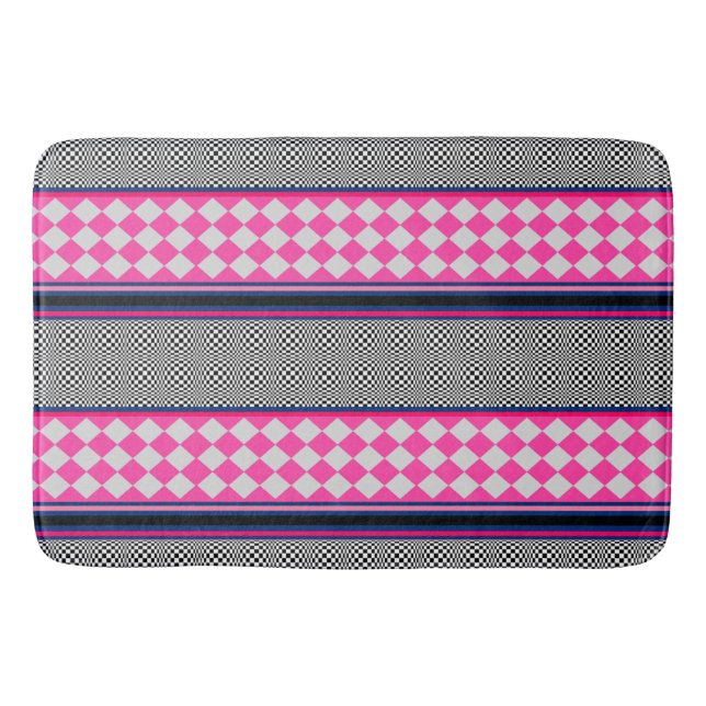 Check Stripes Harlequin Mixed Pattern Design Bath Mat (Front)