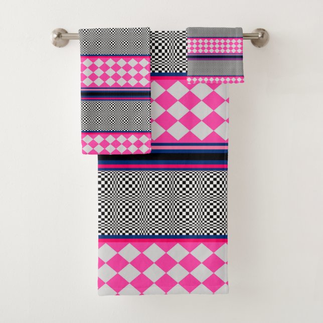 Check Stripes Harlequin Mixed Pattern Design Bath Towel Set (Insitu)