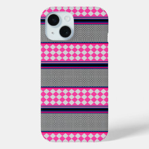 Check Stripes Harlequin Mixed Pattern Design iPhone 15 Case