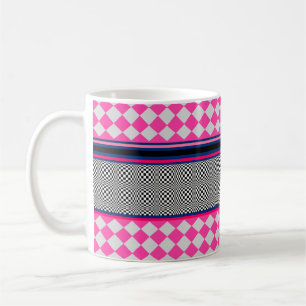 Check Stripes Harlequin Mixed Pattern Design Coffee Mug