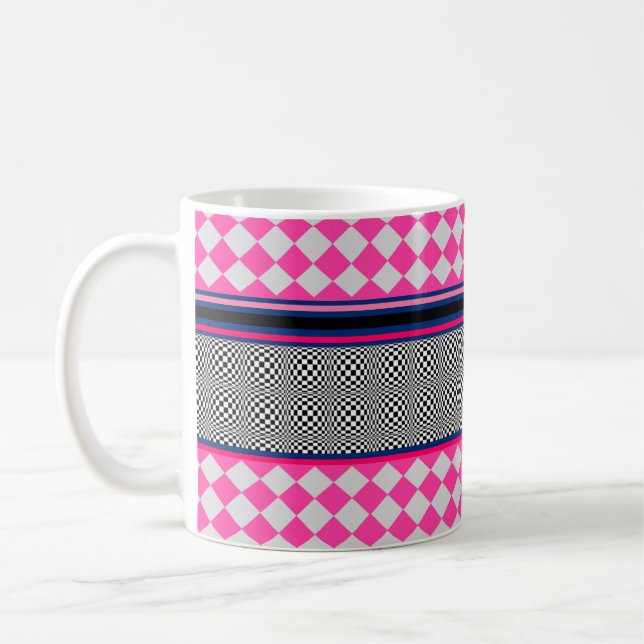 Check Stripes Harlequin Mixed Pattern Design Coffee Mug (Left)