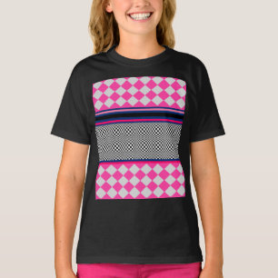 Check Stripes Harlequin Mixed Pattern Design T-Shirt