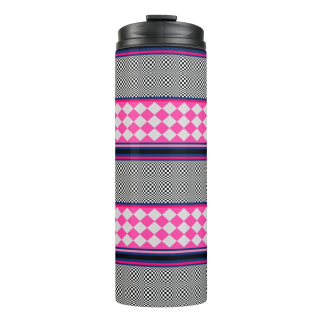 Check Stripes Harlequin Mixed Pattern Design Thermal Tumbler (Front)