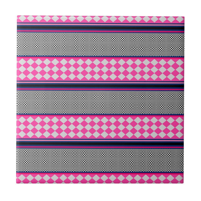 Check Stripes Harlequin Mixed Pattern Design Tile (Front)