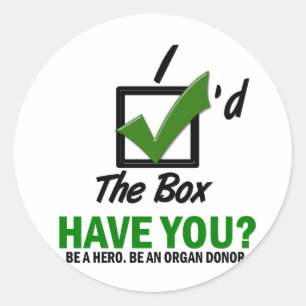Check The Box Be An Organ Donor 2 Classic Round Sticker