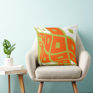 Check Wavy Brain Thinking - Orange Green White Cushion