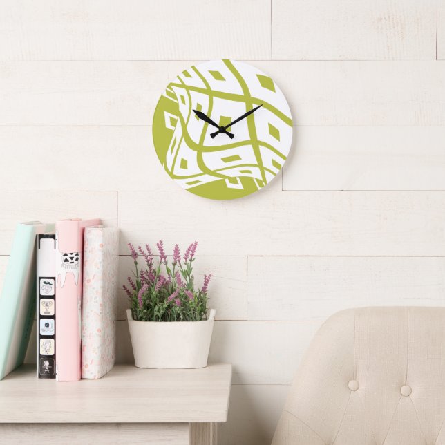 Check Wavy Brain Thinking - Pear Green White  Large Clock (Reading Room)