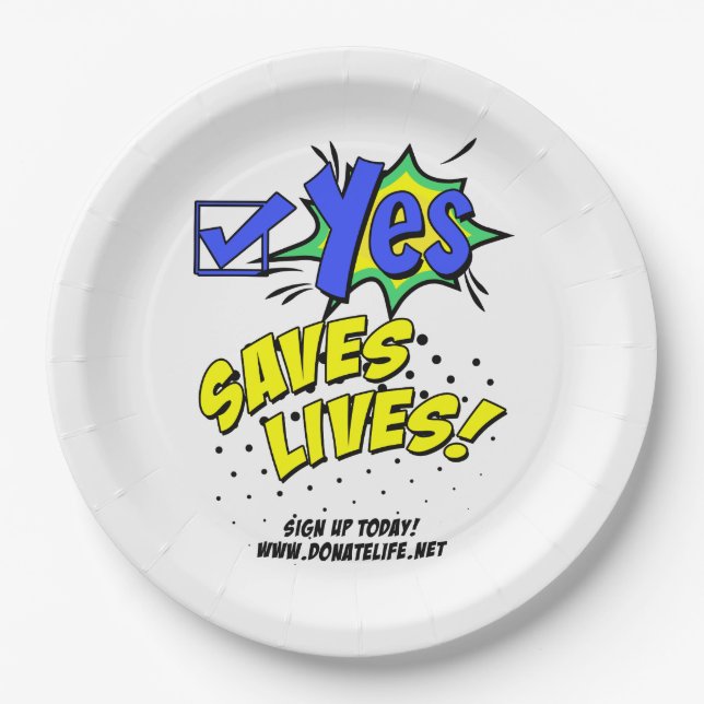 Check Yes to Save Lives, Donor Awareness Paper Plate (Front)