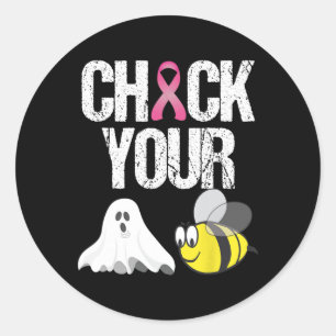 Check Your Boo Bees  Fun Breast Cancer Halloween G Classic Round Sticker