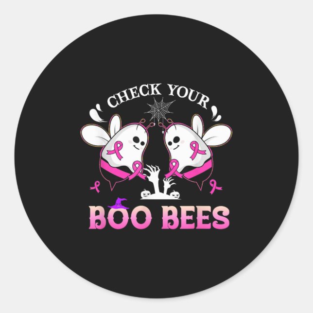 Check Your Boo Bees Funny Breast Cancer Halloween  Classic Round Sticker (Front)