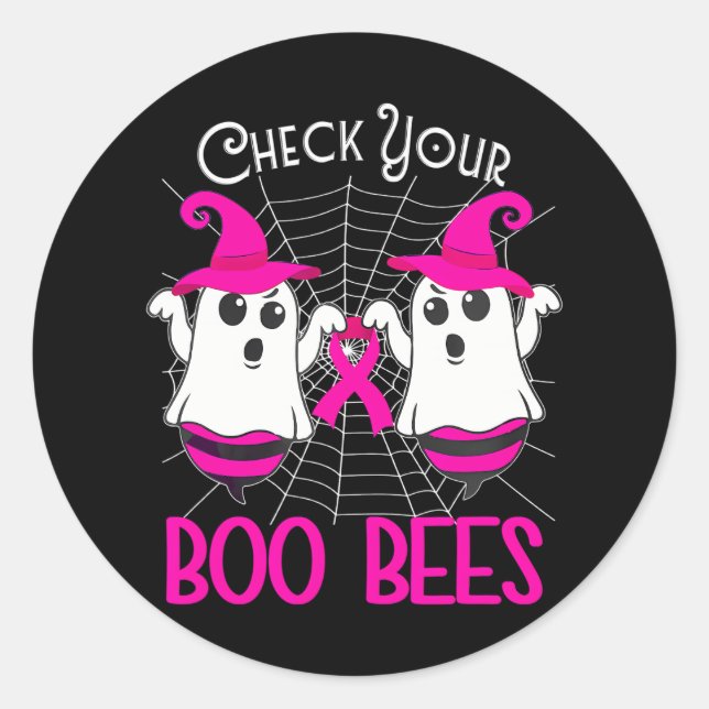Check Your Boo Bees Funny Breast Cancer Halloween Classic Round Sticker (Front)