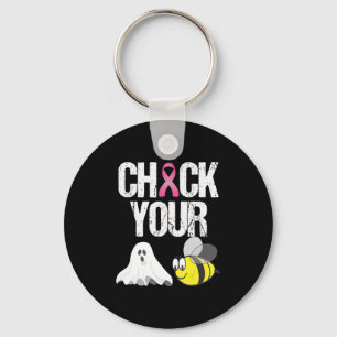 Check Your Boo Bees Funny Breast Cancer Halloween Key Ring