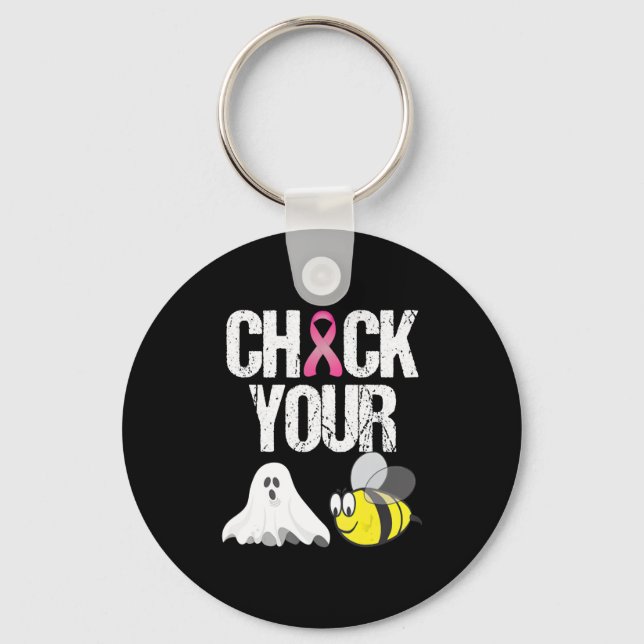 Check Your Boo Bees Funny Breast Cancer Halloween Key Ring (Front)