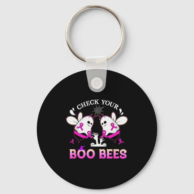 Check Your Boo Bees Funny Breast Cancer Halloween  Key Ring (Front)