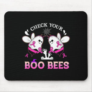 Check Your Boo Bees Funny Breast Cancer Halloween Mouse Mat