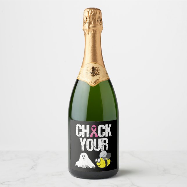 Check Your Boo Bees Funny Breast Cancer Halloween Sparkling Wine Label (Front)