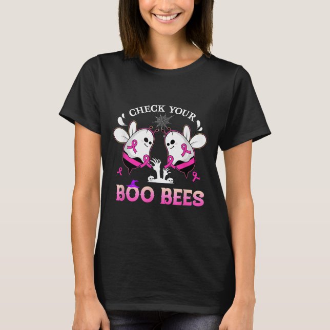 Check Your Boo Bees Funny Breast Cancer Halloween  T-Shirt (Front)