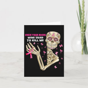 Check Your Breast Fun Skeleton Hand Breast Cancer Card