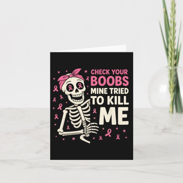 Check Your Breast Halloween Pink Ribbon Women  Card (Front)
