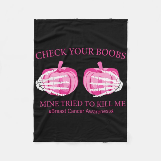 Check Your Breast Survivor Pink Ribbon Breast Canc Fleece Blanket (Front)