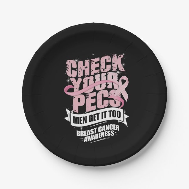 Check Your Pecs Men Breast Cancer Awareness Paper Plate (Front)