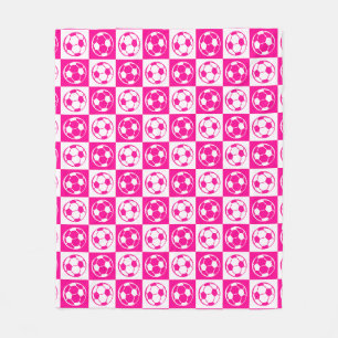 Checkboard Football / Soccer Ball Pattern - Pink Fleece Blanket