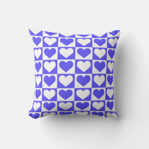 Checkboard Hearts Pattern - Blue and White Cushion