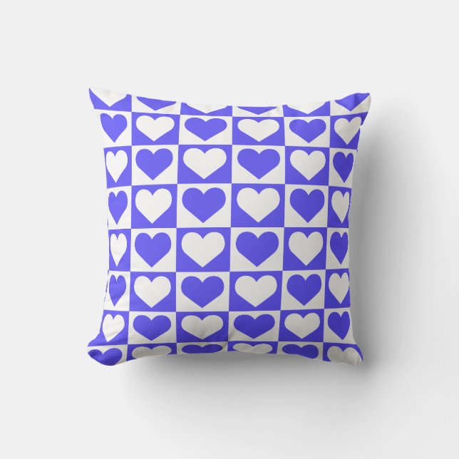Checkboard Hearts Pattern - Blue and White  Cushion (Front)