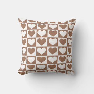 Checkboard Hearts Pattern - Brown and White  Cushion