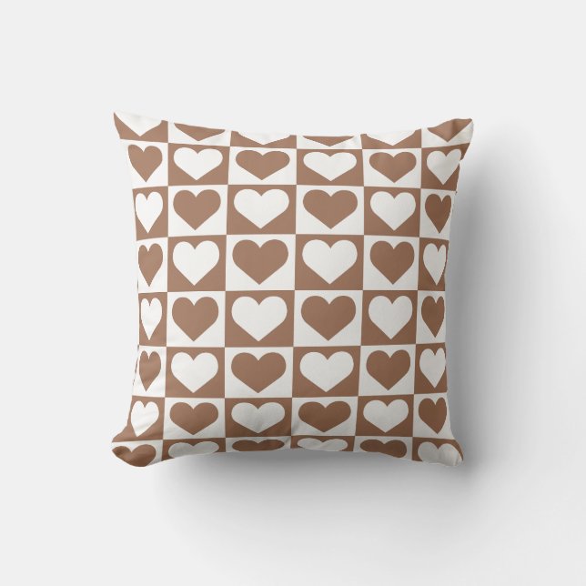 Checkboard Hearts Pattern - Brown and White  Cushion (Front)