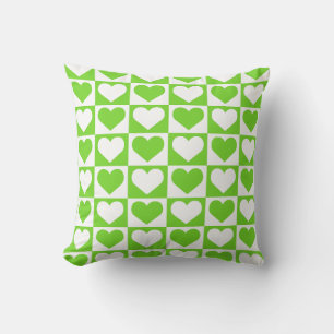 Checkboard Hearts Pattern - Green and White  Cushion
